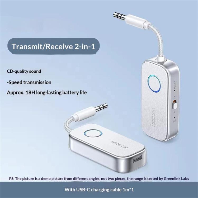 UGREEN CM872-45812 2-in-1 3.5mm Bluetooth audio transmitter/receiver adapter, silver