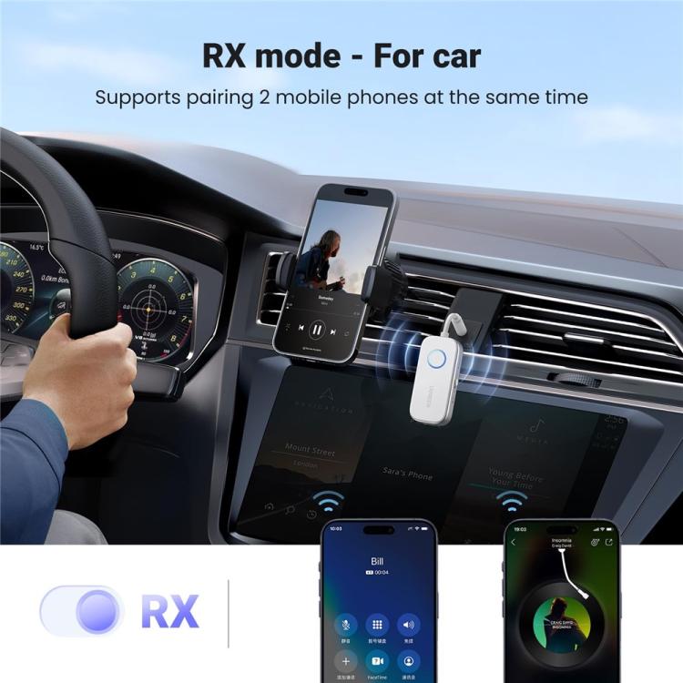 UGREEN 3.5mm Bluetooth audio adapter in a car dashboard setup