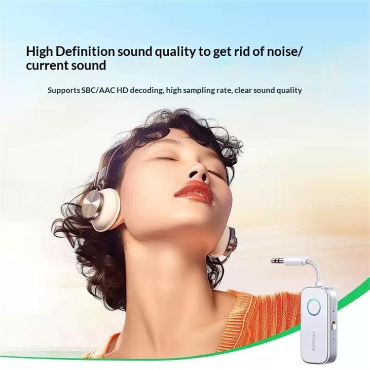 UGREEN 3.5mm Bluetooth audio adapter with clear sound connection to headphones