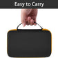 Black label maker storage bag with top carry handle loop and yellow piping