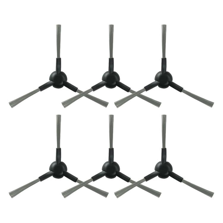 Set of six gray side brushes with black pivot hubs for robotic vacuum