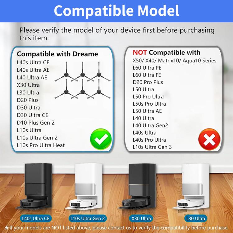 Six side brushes with black hubs and gray bristles for compatible robot vacuums
