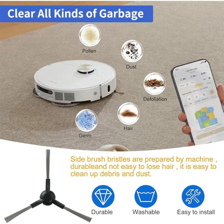 Robotic vacuum side brush set with gray bristles and black ABS hub