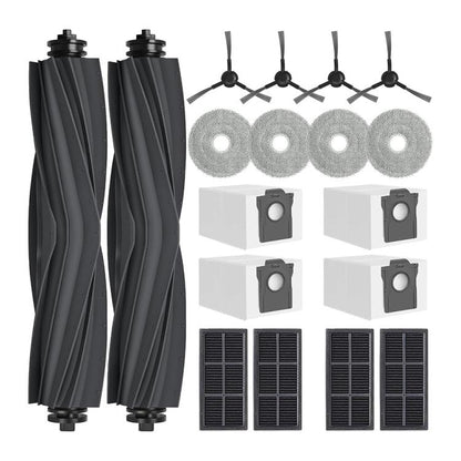 Robot vacuum accessory kit with two roller brushes, microfiber mop pads, and filters