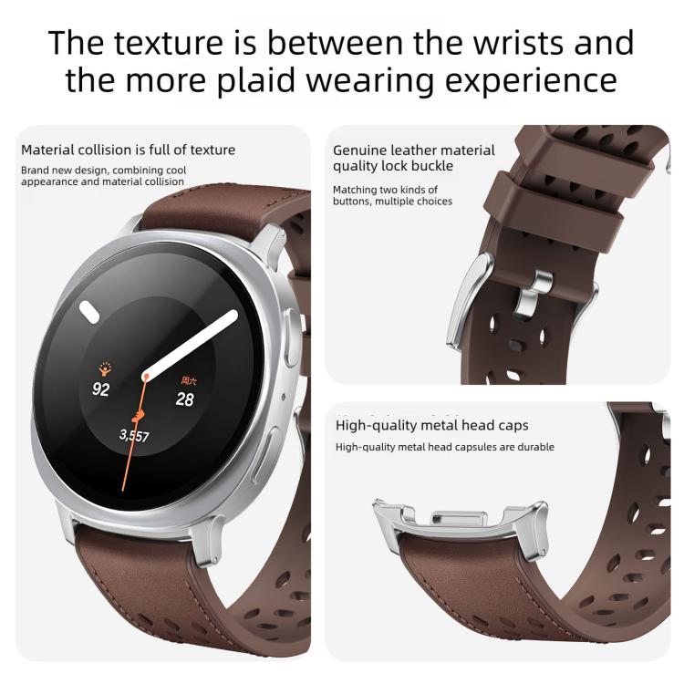 Mesh Vegan Leather-Coated Silicone Watch Band, For Galaxy Watch9 / 8 / 8 Classic