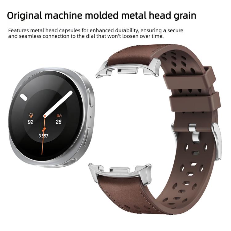 Mesh Vegan Leather-Coated Silicone Watch Band, For Galaxy Watch9 / 8 / 8 Classic
