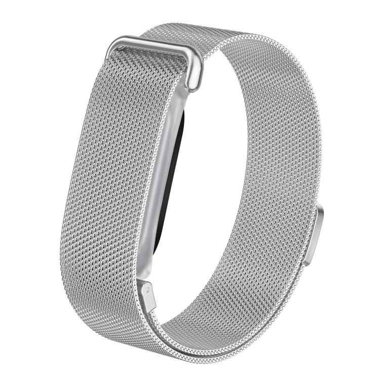 Frosted Clear Plastic Integrated Frame Milanese Stainless Steel Watch Band, For Google Fitbit Air