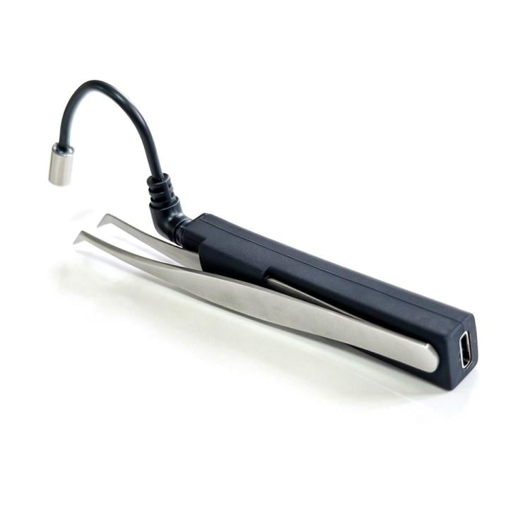 Black UV eyelash curing lamp with curved cable and metal curing prongs