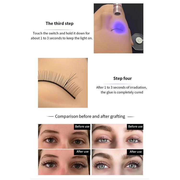 UV lash curing lamp applying UV glow to eyelash adhesive during curing