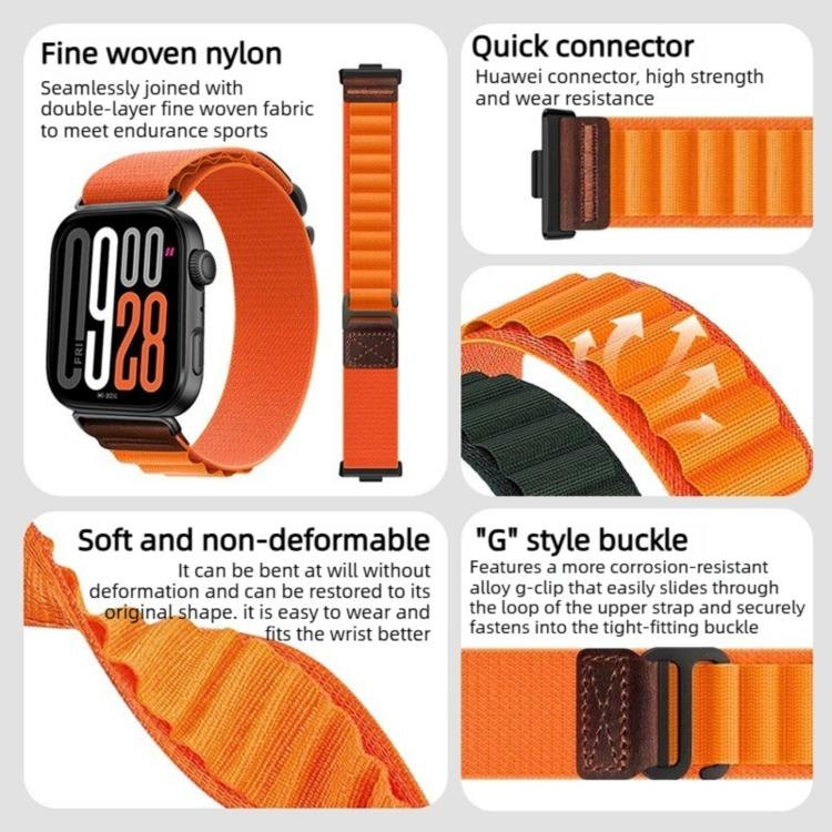 Retro Vegan Leather Label Silver Hook Alpine Nylon Loop Watch Band, For Huawei Watch Fit 5 / Fit 5 Pro / Fit 4