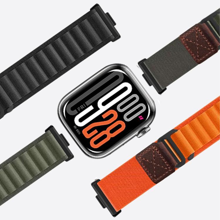Retro Vegan Leather Label Silver Hook Alpine Nylon Loop Watch Band, For Huawei Watch Fit 5 / Fit 5 Pro / Fit 4