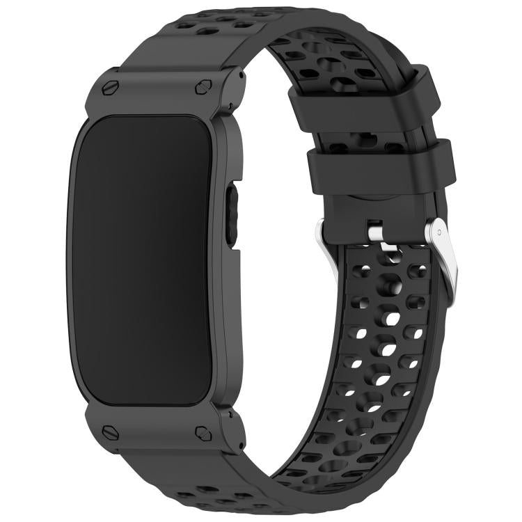 Metal Case Hybrid Breathable Perforated Silicone Watch Band, For Garmin CIRQA Smart Band