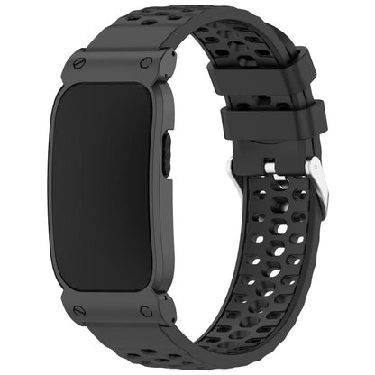 Metal Case Hybrid Breathable Perforated Silicone Watch Band, For Garmin CIRQA Smart Band