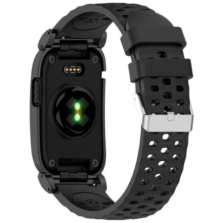 Metal Case Hybrid Breathable Perforated Silicone Watch Band, For Garmin CIRQA Smart Band