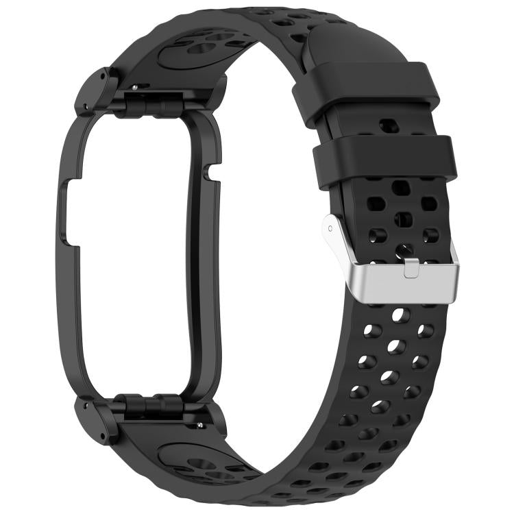 Metal Case Hybrid Breathable Perforated Silicone Watch Band, For Garmin CIRQA Smart Band