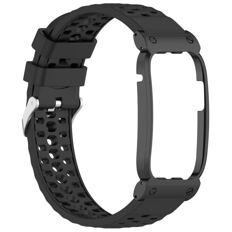 Metal Case Hybrid Breathable Perforated Silicone Watch Band, For Garmin CIRQA Smart Band