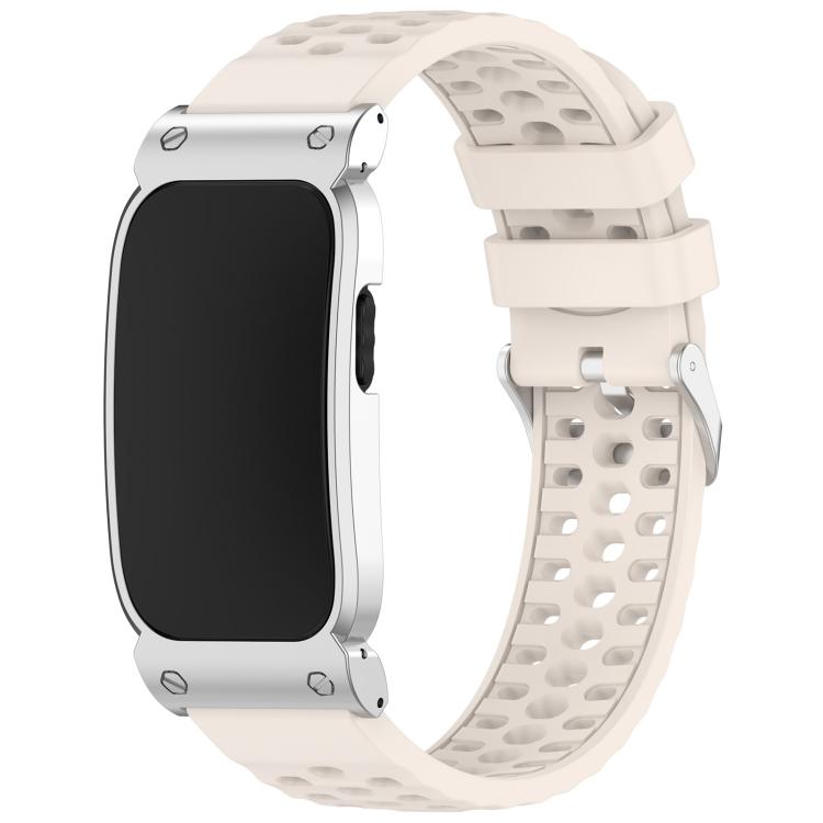 Metal Case Hybrid Breathable Perforated Silicone Watch Band, For Garmin CIRQA Smart Band