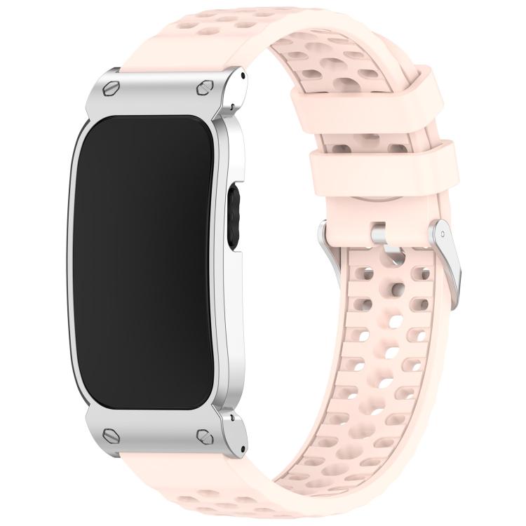 Metal Case Hybrid Breathable Perforated Silicone Watch Band, For Garmin CIRQA Smart Band
