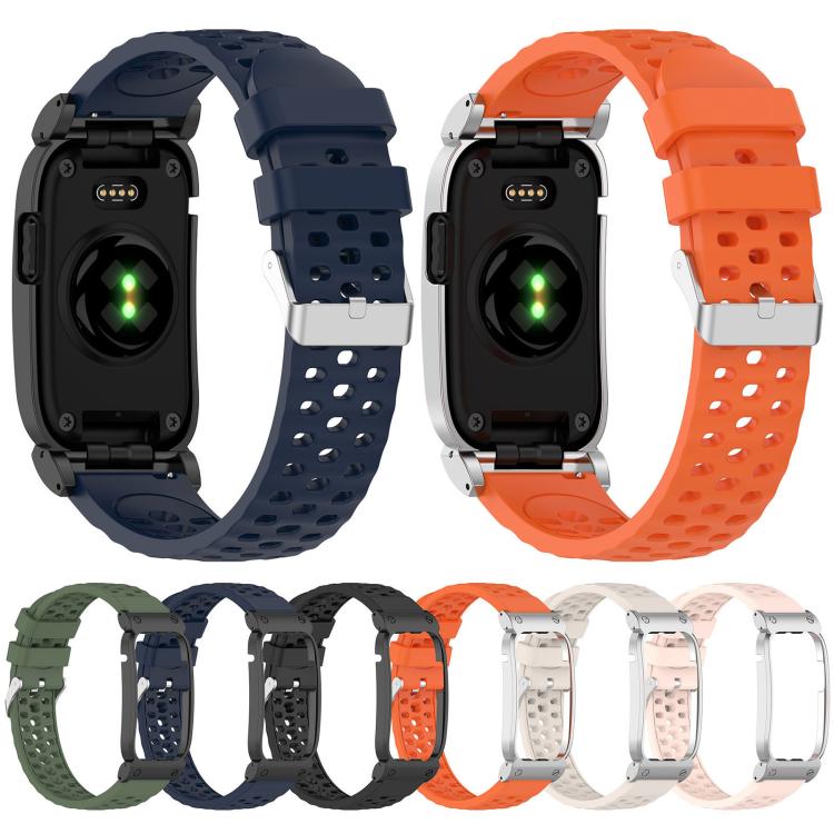 Metal Case Hybrid Breathable Perforated Silicone Watch Band, For Garmin CIRQA Smart Band