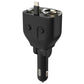 Black multi-port car charger with retractable plug and dual circular port openings