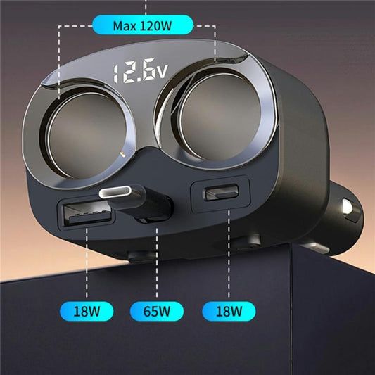 GE12 Voltage Display Independent Switch Multi-Port Car Charger 120W Cigarette Lighter Socket, GE12