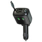 Black car charger with retractable Type-C cable tips and green LED indicator lights