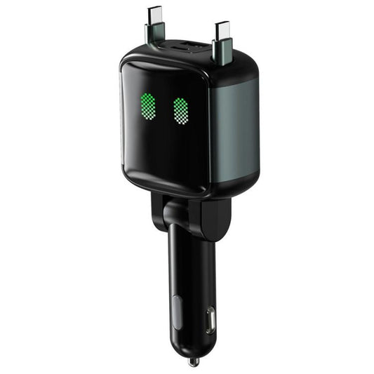 GE15 65W PD 4-Port Car Charger with Dual Retractable Type-C Cable & LED Ambient Light, GE15