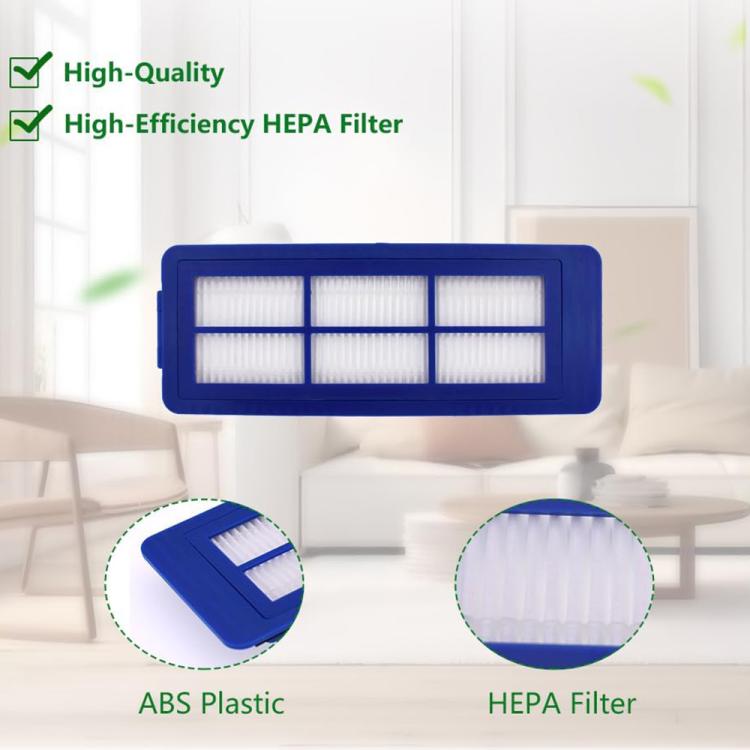 Robot vacuum HEPA filter in blue plastic frame with white pleated media