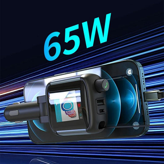 GE18 TFT Voltage Display Bluetooth 5.4 FM Transmitter 65W PD Car Charger with Retractable Type-C Cable