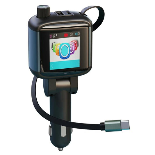 GE18 TFT Voltage Display Bluetooth 5.4 FM Transmitter 65W PD Car Charger with Retractable Type-C Cable