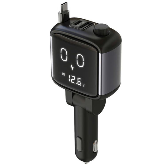 GE16 65W PD Car Charger with Retractable Type-C Cable, Voltage Display and Cartoon Expression, GE16