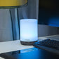 Ultrasonic essential oil diffuser with blue-lit top and dark base, light button