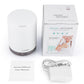 White essential oil diffuser with dark base, with power cable and manual