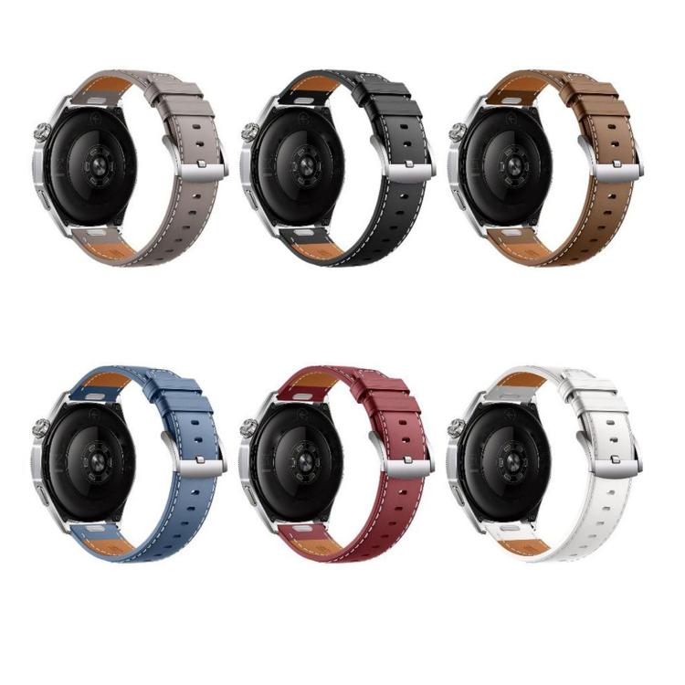 Press Button Pin Buckle Flat-End Genuine Leather Watch Band, 22mm