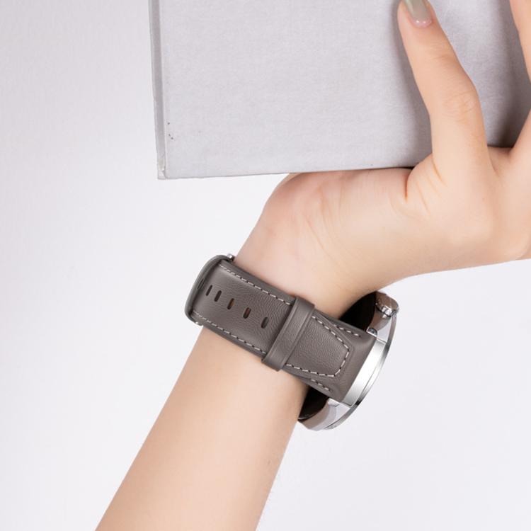 Press Button Pin Buckle Flat-End Genuine Leather Watch Band, 22mm