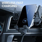 Wireless Qi car phone holder with air-vent clip, silver face and rotatable charging cradle