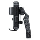 Wireless charging phone mount side view with adjustable clamp arms, dark gray