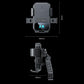 Wireless charging phone mount size diagram showing dark gray cradle and clamps
