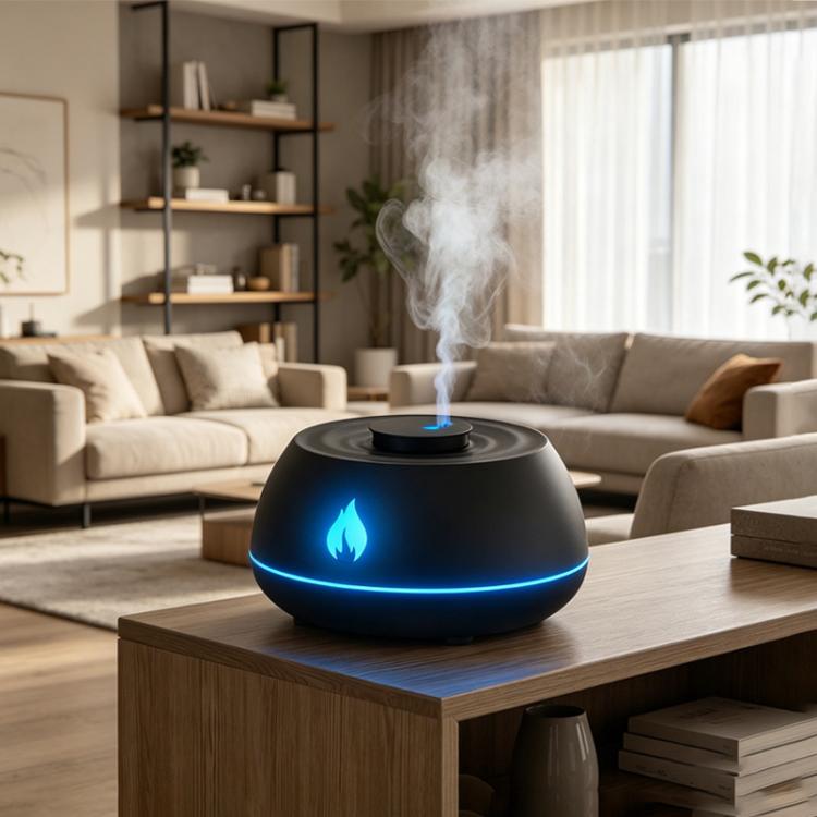 Flame Essential Oil Diffuser 130ml Ultrasonic Aromatherapy Humidifier, 7 Color Gradient Light, Black, White