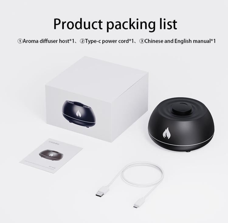 Flame Essential Oil Diffuser 130ml Ultrasonic Aromatherapy Humidifier, 7 Color Gradient Light, Black, White