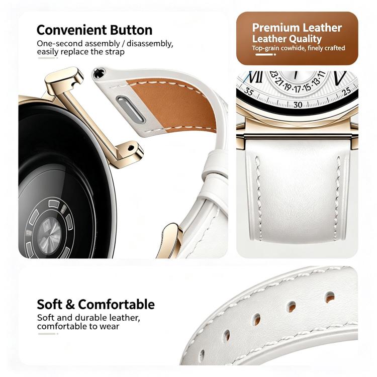 Press Button Pin Buckle Flat Tail Genuine Leather Watch Band, 18mm