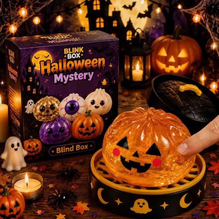 Halloween mystery dumpling squishy stress toy with pumpkin and ghost faces