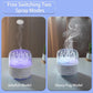 Purple-lit and blue-lit aroma diffuser units showing rotating jellyfish water effect