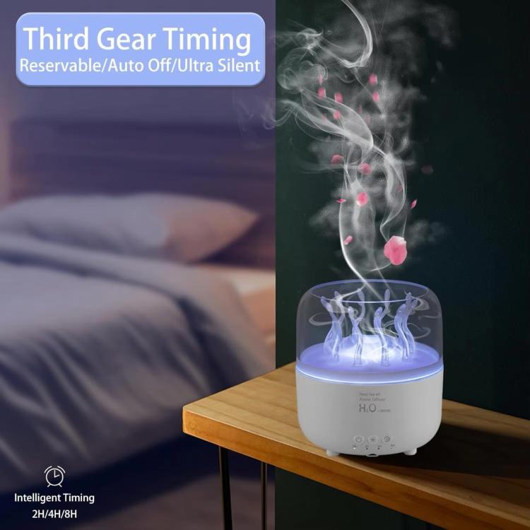 Small white aroma diffuser with rotating jellyfish effect on a nightstand