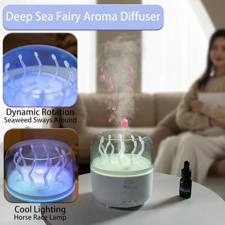Aroma diffuser with rotating jellyfish effect in blue and green light modes