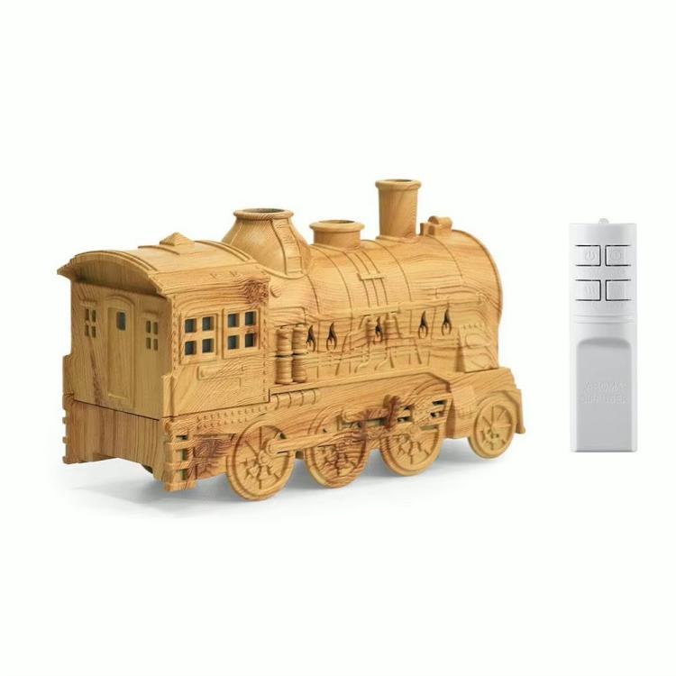 Wood-grain steam locomotive aroma diffuser humidifier with remote control