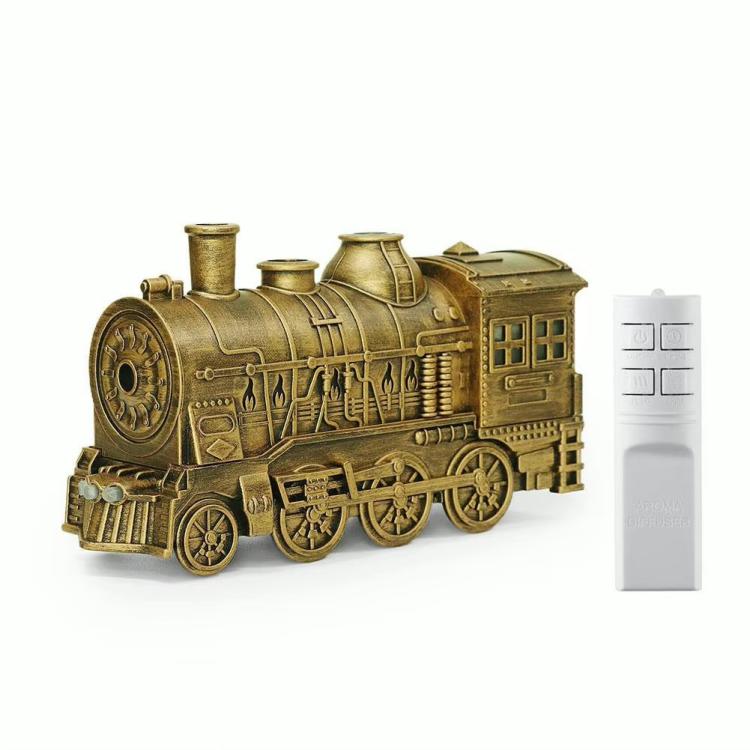 Antique copper train-shaped vintage humidifier with cabin and brass-like finish