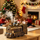 Train-shaped vintage humidifier releasing mist on table in a decorated living room