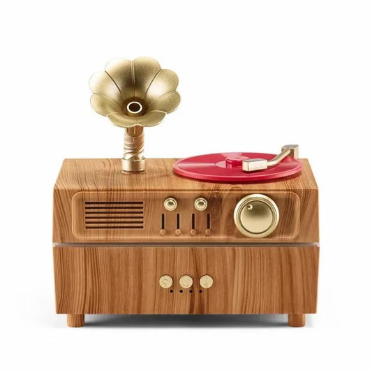 Phonograph Retro Style Aromatherapy Diffuser, 7 Color Atmosphere Light Effects, 3 Gear Timing Used For Indoor Humidification, Light Wood Grain, White, Black, Antique Copper?