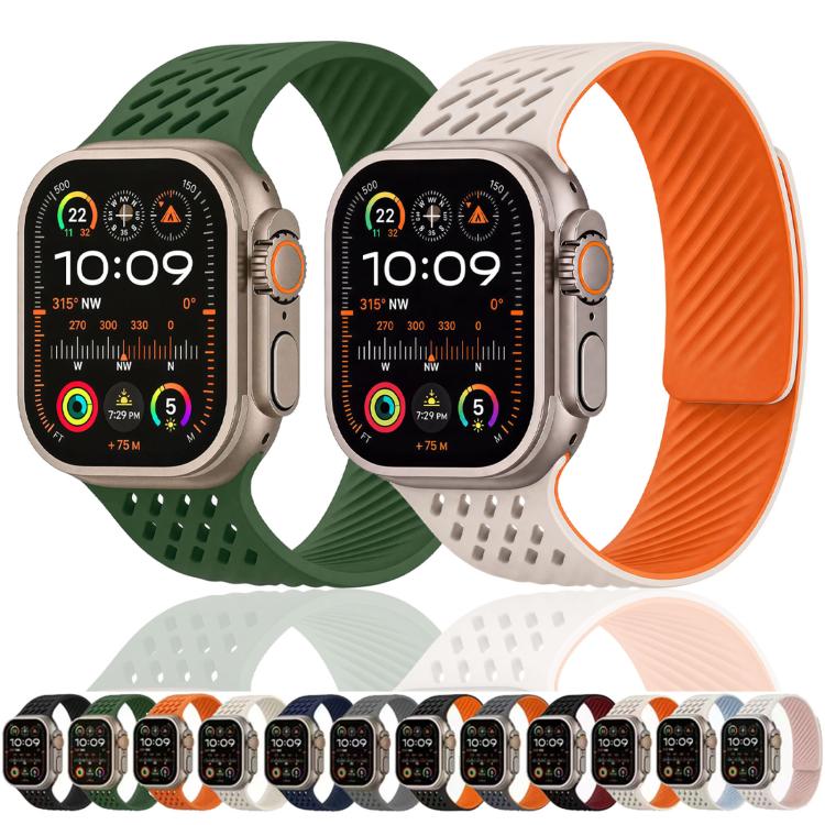 Diagonal Texture Perforated Magnetic Silicone Watch Band, For Apple Watch 46mm / 49mm / 45mm / 44mm, For Apple Watch 42mm / 41mm / 40mm / 38mm